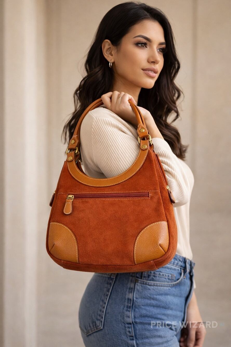 J McLaughlin Leather Hobo Shoulder Bag Cognac Brown Contrast Trim